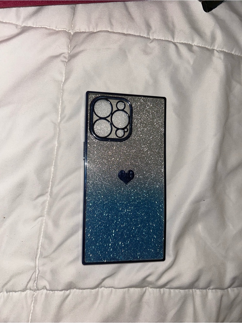 Glitter Ombre Blue Phone Case with Heart Accent